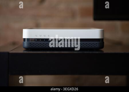 Wireless router providing home network connectivity, modern internet access Stock Photo