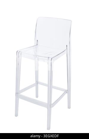 Modern transparent plastic bar stool isolated on a clean white background  Stock Photo