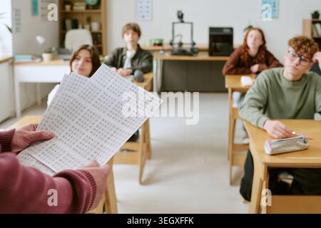 Teenage Students Taking Standardized Test in Classroom Stock Photo
