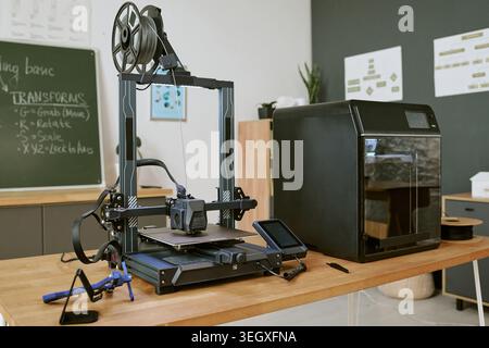 3d Printers Standing in Classroom for Stem Prototyping Education Stock Photo