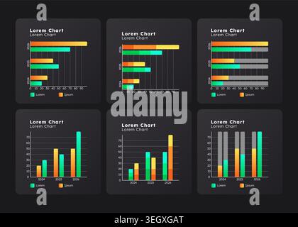 Bar charts vertical horizontal graph ux dashboard dark se Stock Vector
