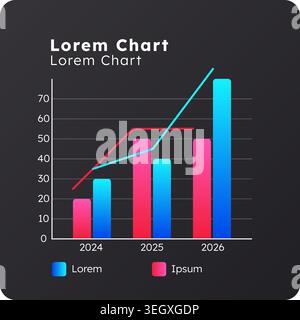 Line and clustered column dark slide chart Stock Vector