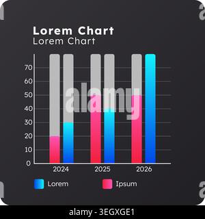 100 percent stacked column dark slide chart Stock Vector