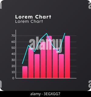 Line and clustered column dark slide chart Stock Vector