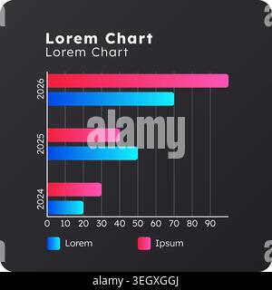 Clustered bar dark slide chart Stock Vector