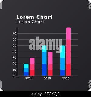 Stacked column chart dark slide chart Stock Vector