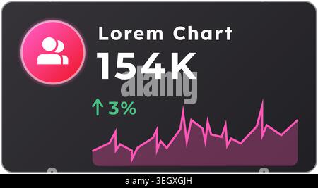 Social media dashboard card dark slide chart Stock Vector