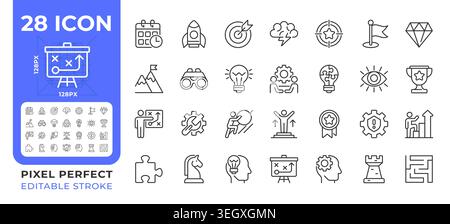 Strategy and action plan line icons set Stock Vector