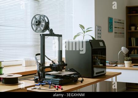 Desktop 3d Printers Supporting Product Prototyping in Office Stock Photo