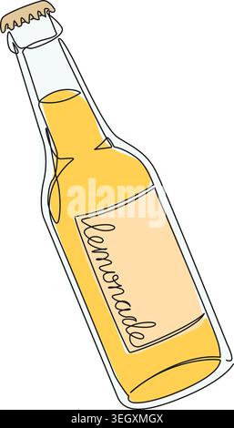 continuous line drawing of crown cap bottle of lemonade, line art vector illustration Stock Vector