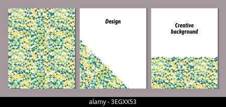 Set of vector cover notebook design. Abstract rainbow minimal triangles halftone template design for notebook paper, copybook brochures, book Stock Vector