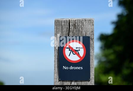 No Drones allowed sign at Devils Dyke on the South Downs Way just north of Brighton , Sussex , UK 2026 Stock Photo