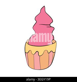Muffin cake, sweet cupcake with cream, delicious pastries. Modern vector illustration, logo for cafe, restaurant, pastry shop. Dessert icon. Symbol Stock Vector