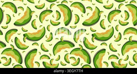 Melon Fruits Seamless Pattern Design. Melon Background Stock Vector