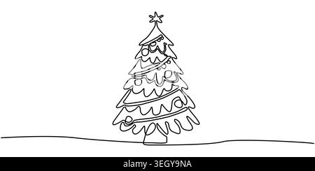 Minimalist continuous line art vector of a festive Christmas tree Stock Vector