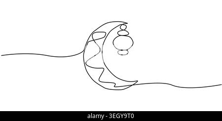 Minimalist continuous line art vector of a crescent moon lantern Stock Vector