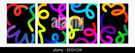 Abstract line shape, color gradient curvy object background. 3d graphic pattern arow element. Happy birthday confetti curly waves vector design. Thick Stock Vector