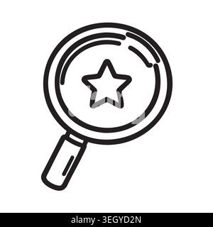 Magnifying glass with a star inside icon representing quality search and favorite choice Stock Vector