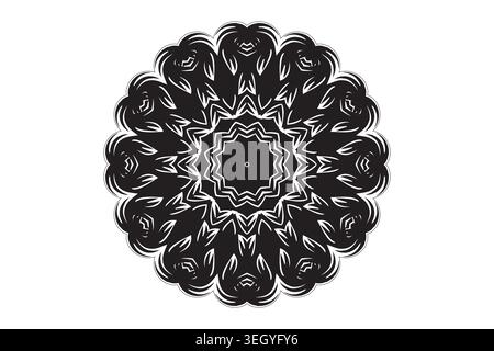 Detailed black and white sketch of a mandala-inspired circular motif with intricate lines Stock Vector