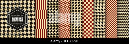 Collection of vector color seamless geometric patterns - vintage design. Trendy cloth endless prints. Repeatable fabric textures. Unusual simple Stock Vector