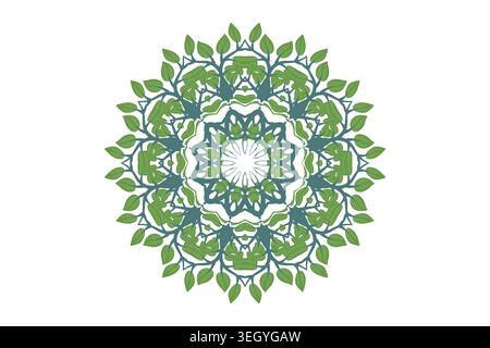 A circular design featuring vibrant green leaves arranged harmoniously within the circular shape Stock Vector