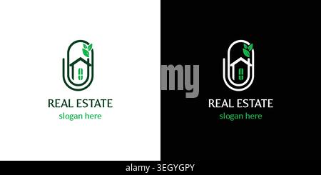 Eco Real Estate Logo Green House and Paperclip Stock Vector