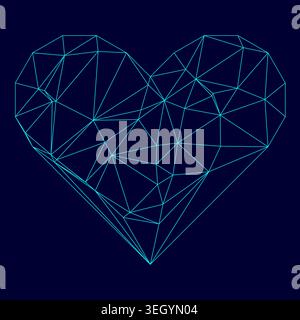 Heart low poly triangulation triangulated polygonal electric cyan blue vibrant aqua neon color vector illustration image outline contour line style Stock Vector