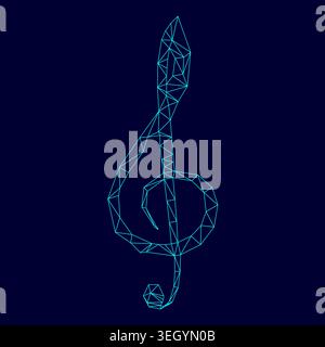 Treble clef low poly triangulation triangulated polygonal electric cyan blue vibrant aqua neon color vector illustration image outline contour line Stock Vector
