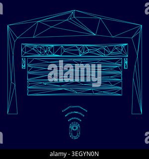 Garage door low poly triangulation triangulated polygonal electric cyan blue vibrant aqua neon color vector illustration image outline contour line Stock Vector