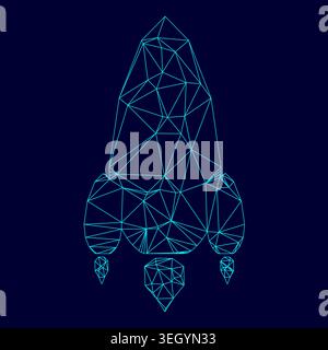 Rocket low poly triangulation triangulated polygonal electric cyan blue vibrant aqua neon color vector illustration image outline contour line style Stock Vector