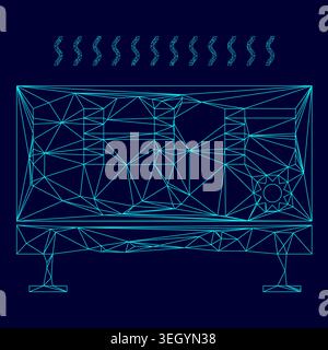 Heat con low poly triangulation triangulated polygonal electric cyan blue vibrant aqua neon color vector illustration image outline contour line style Stock Vector