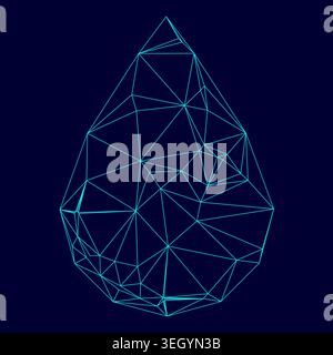Drop low poly triangulation triangulated polygonal electric cyan blue vibrant aqua neon color vector illustration image outline contour line style Stock Vector