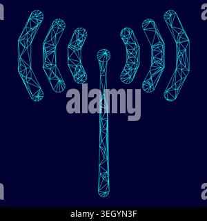 Radio signal low poly triangulation triangulated polygonal electric cyan blue vibrant aqua neon color vector illustration image outline contour line Stock Vector