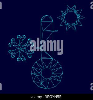 Thermometer low poly triangulation triangulated polygonal electric cyan blue vibrant aqua neon color vector illustration image outline contour line Stock Vector