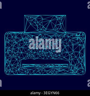 Printer low poly triangulation triangulated polygonal electric cyan blue vibrant aqua neon color vector illustration image outline contour line style Stock Vector