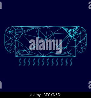 Air conditioner low poly triangulation triangulated polygonal electric cyan blue vibrant aqua neon color vector illustration image outline contour Stock Vector
