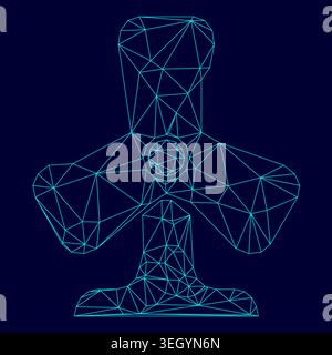 Fan low poly triangulation triangulated polygonal electric cyan blue vibrant aqua neon color vector illustration image outline contour line style Stock Vector