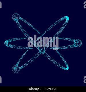 Atom low poly triangulation triangulated polygonal electric cyan blue vibrant aqua neon color vector illustration image outline contour line style Stock Vector