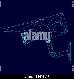 Video surveillance low poly triangulation triangulated polygonal electric cyan blue vibrant aqua neon color vector illustration image outline contour Stock Vector