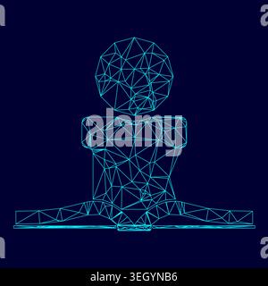 Man reading book low poly triangulation triangulated polygonal electric cyan blue vibrant aqua neon color vector illustration image outline contour Stock Vector