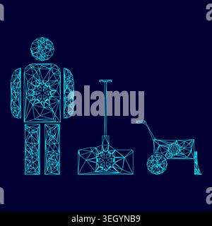 Snow removal low poly triangulation triangulated polygonal electric cyan blue vibrant aqua neon color vector illustration image outline contour line Stock Vector