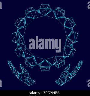 Preventative maintenance low poly triangulation triangulated polygonal electric cyan blue vibrant aqua neon color vector illustration image outline Stock Vector
