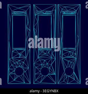Folders low poly triangulation triangulated polygonal electric cyan blue vibrant aqua neon color vector illustration image outline contour line style Stock Vector