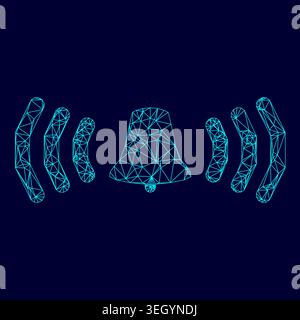 Ringing bell low poly triangulation triangulated polygonal electric cyan blue vibrant aqua neon color vector illustration image outline contour line Stock Vector
