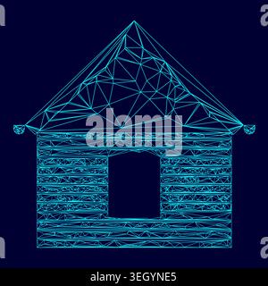 Siding front low poly triangulation triangulated polygonal electric cyan blue vibrant aqua neon color vector illustration image outline contour line Stock Vector