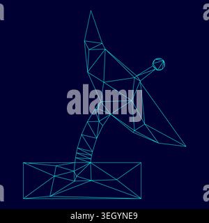 Satellite low poly triangulation triangulated polygonal electric cyan blue vibrant aqua neon color vector illustration image outline contour line Stock Vector