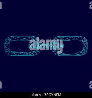 Chain link low poly triangulation triangulated polygonal electric cyan blue vibrant aqua neon color vector illustration image outline contour line Stock Vector