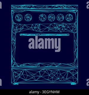 Kitchen stove low poly triangulation triangulated polygonal electric cyan blue vibrant aqua neon color vector illustration image outline contour line Stock Vector