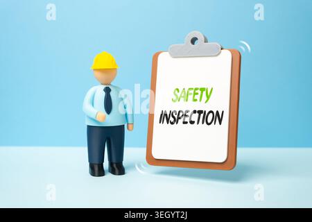 Safety inspector in a hard hat. Workplace safety audit. Industrial compliance inspection, risk prevention and monitoring of construction site standard Stock Photo