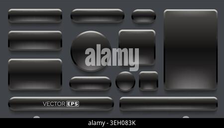 Sleek set of glossy black web buttons and banners for modern UI design. Vector illustration Stock Vector